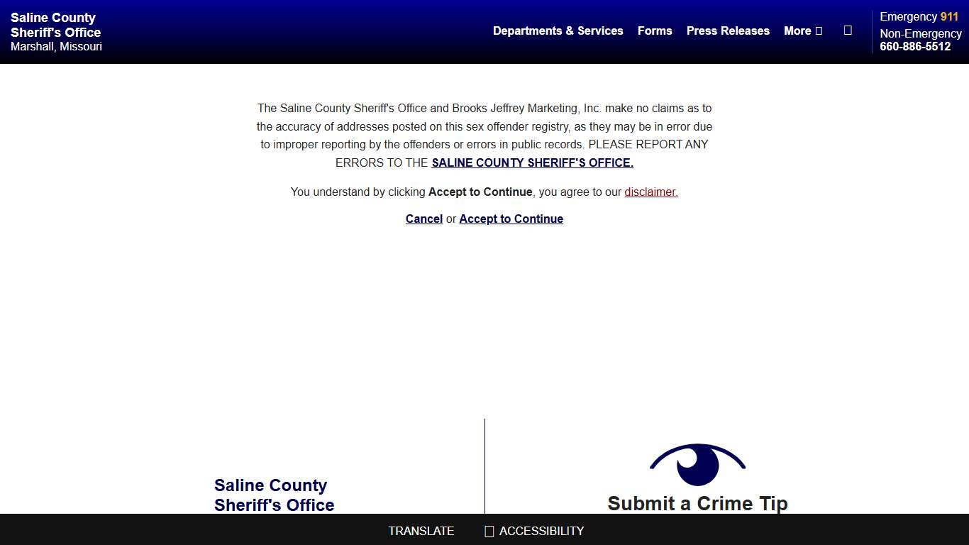 Sex Offenders Disclaimer - Saline County Sheriff MO